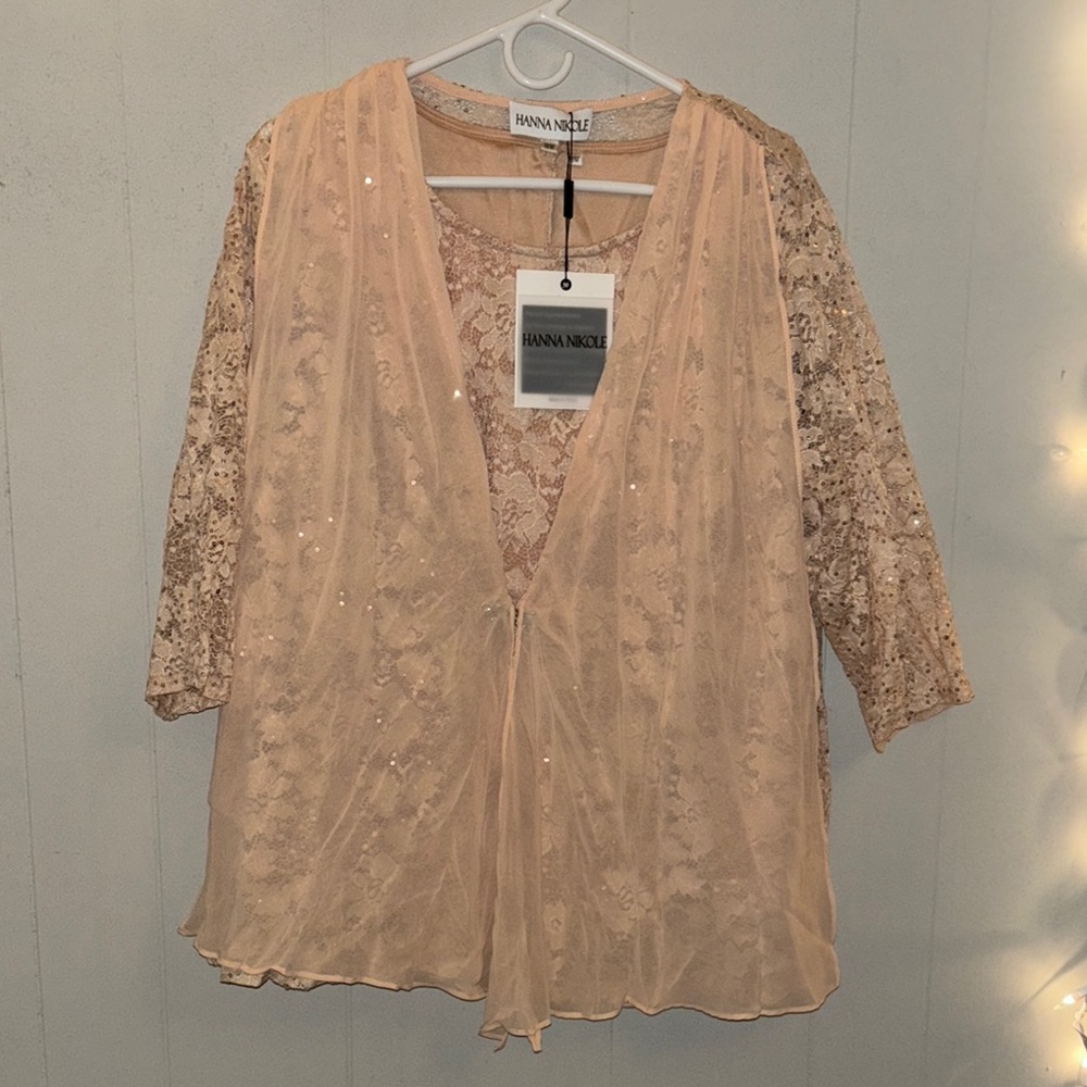 Hannah Nicole Sequin Lace Cardigan - Peach